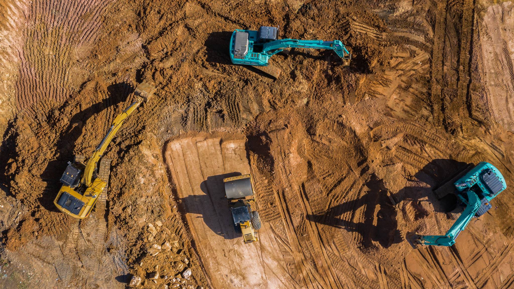 Aerial view of road construction grading