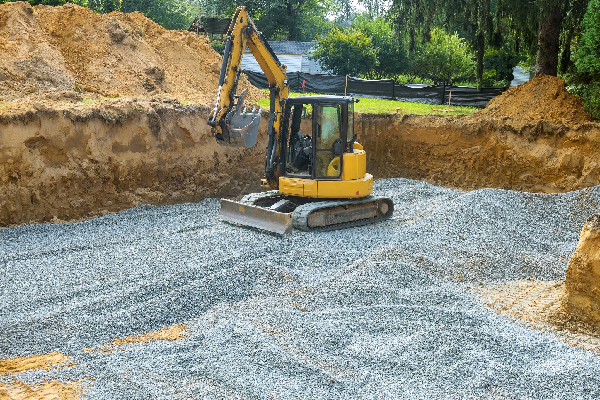 Excavator at industrial construction site