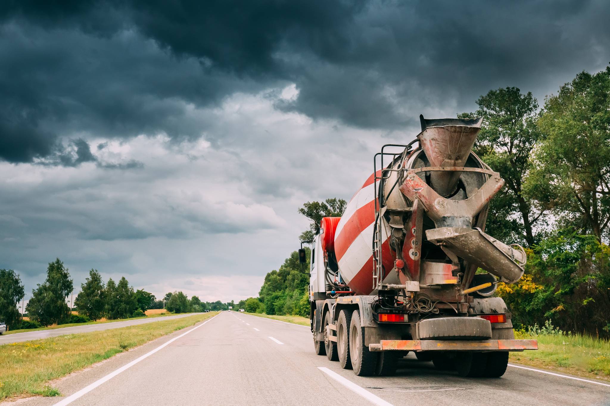 Concrete transport truck at commercial site